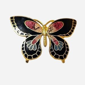 Vintage 80s Cloisonné Butterfly Brooch